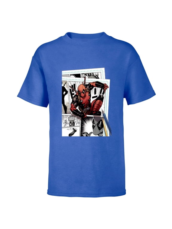 Deadpool Super Hero Comic Japanese Manga Art Homage - Short Sleeve T-Shirt for Kids - Customized-Royal