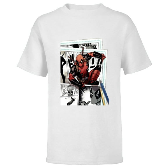Marvel Deadpool Super Hero Comic Japanese Manga Art Homage - Short Sleeve T-Shirt for Kids - Customized-White
