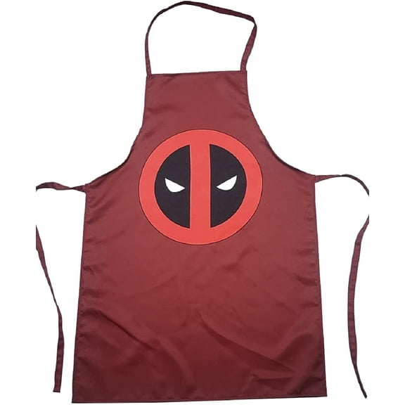 Marvel Deadpool Kitchen Apron for Men Women - Water Resistance BBQ Grilling Apron with Neck Strap - Superhero Comic Book Cooking Gift - Red Black Design