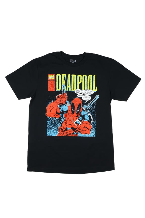 Marvel Deadpool T-Shirt Men's Greatest Of All Time Crackle Distressed Adult Short Sleeve Tee