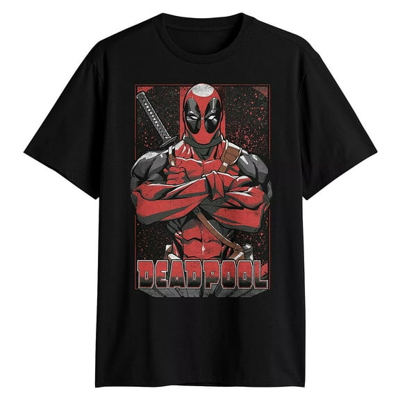 Marvel Deadpool T-Shirt Men's Power Stance Splatter Design Adult Graphic Tee