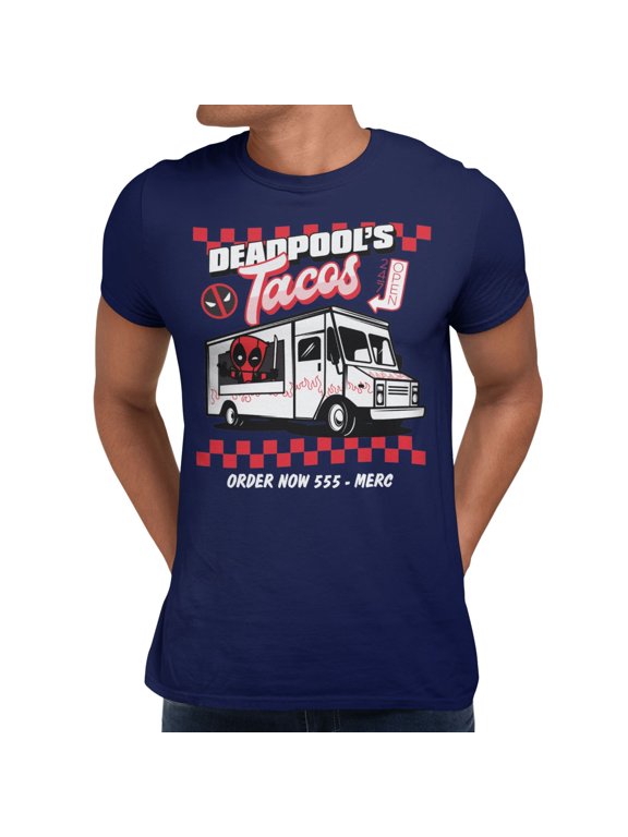 Deadpool Tacos Food Truck 24/7 Open Mens T-Shirt (Navy, S-XXXL)