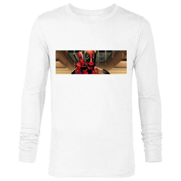 Marvel Deadpool Thumbs Up Widescreen Comic Art - Long Sleeve T-Shirt for Men - Customized-White