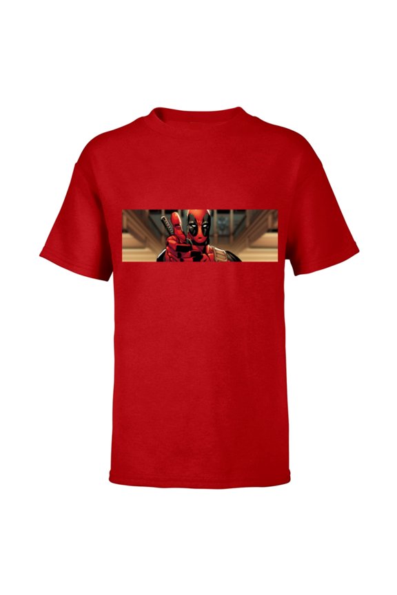 Deadpool Thumbs Up Widescreen Comic Art - Short Sleeve T-Shirt for Kids - Customized-Red