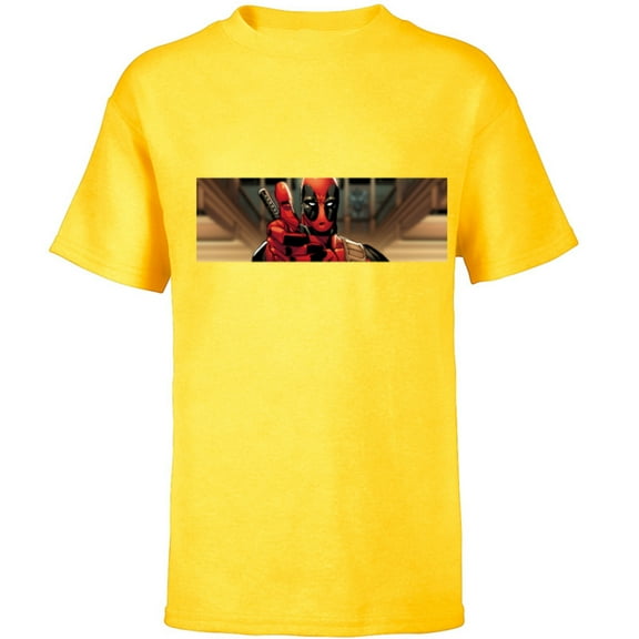 Marvel Deadpool Thumbs Up Widescreen Comic Art - Short Sleeve T-Shirt for Kids - Customized-Yellow