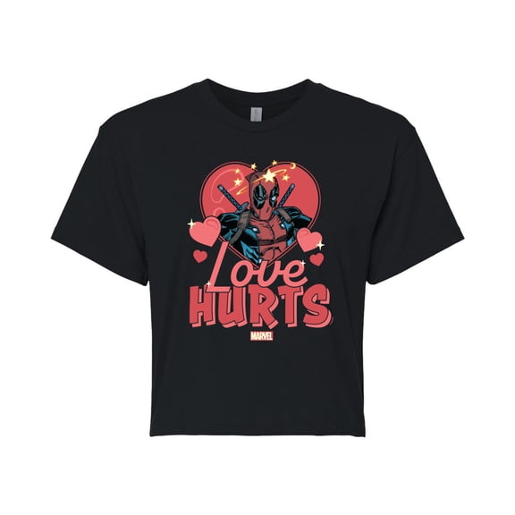 Marvel Deadpool - Valentine's Day Love Hurts - Juniors Cropped Graphic T-Shirt