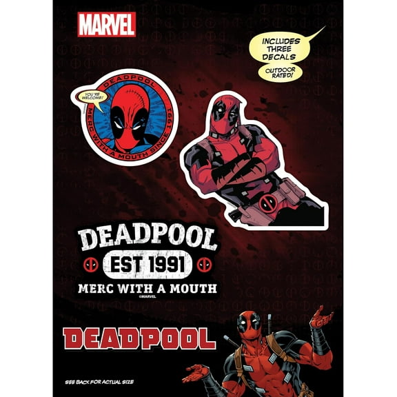 Marvel Deadpool Vinyl Decals - Set of 3 Deadpool Vinyl Car Stickers for Window Truck Bumper Laptop Tumbler Cup Cell Phone Marvel Licensed 1991