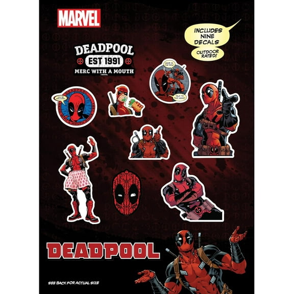Marvel Deadpool Vinyl Decals - Set of 9 Deadpool Vinyl Car Stickers for Window Truck Bumper Laptop Tumbler Cup Cell Phone Marvel Licensed