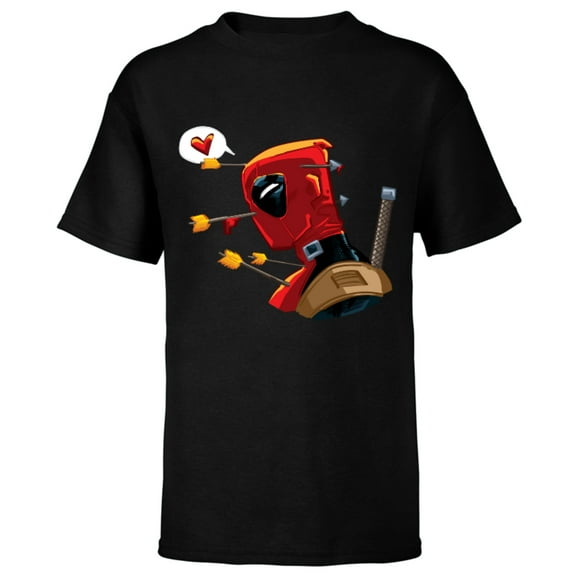 Marvel Deadpool Wade Wilson Cupid’s Arrow Valentine’s Day - Short Sleeve T-Shirt for Kids – Customized-Black