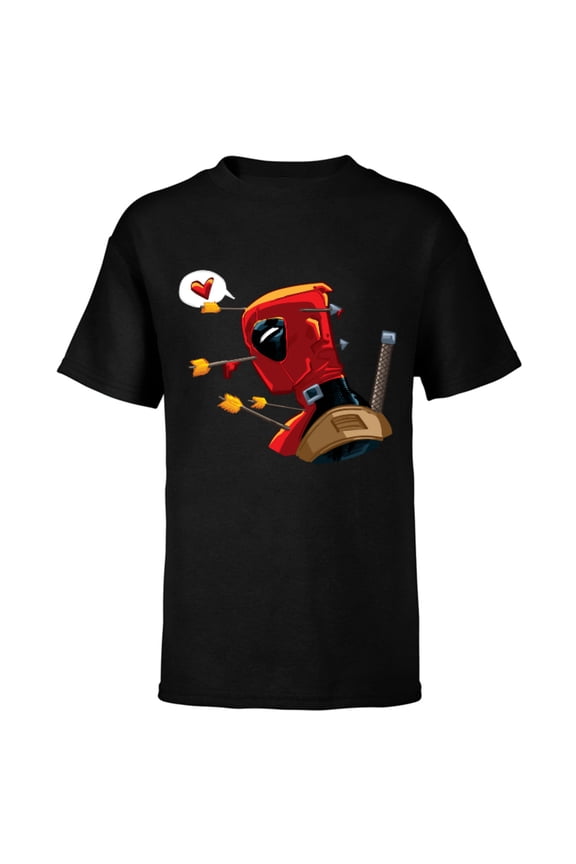 Deadpool Wade Wilson Cupid’s Arrow Valentine’s Day - Short Sleeve T-Shirt for Kids – Customized-Black