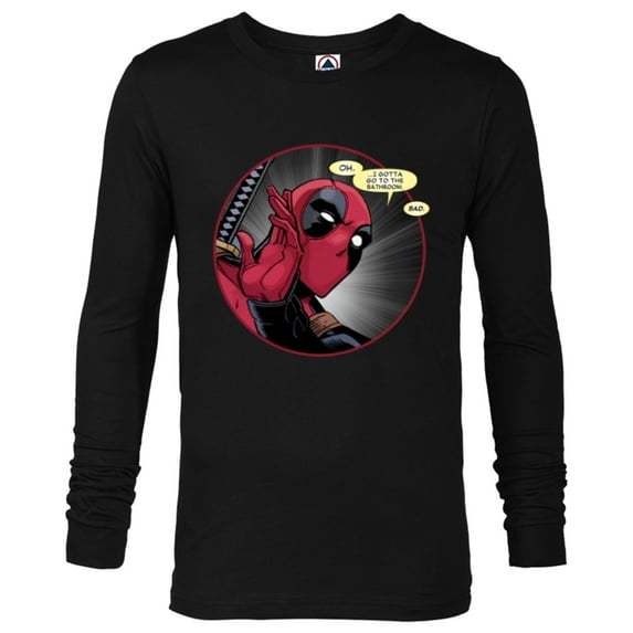 Marvel Deadpool Wade Wilson Gotta Go to the Bathroom Comic - Long Sleeve T-Shirt for Men - Customized-Black