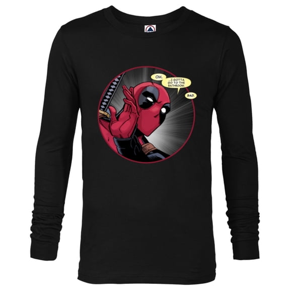 Marvel Deadpool Wade Wilson Gotta Go to the Bathroom Comic - Long Sleeve T-Shirt for Men - Customized-Black