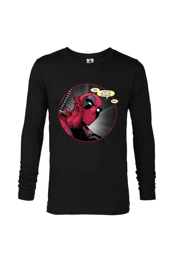 Deadpool Wade Wilson Gotta Go to the Bathroom Comic - Long Sleeve T-Shirt for Men - Customized-Black