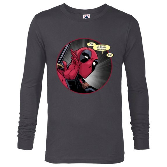 Marvel Deadpool Wade Wilson Gotta Go to the Bathroom Comic - Long Sleeve T-Shirt for Men - Customized-Charcoal Heather