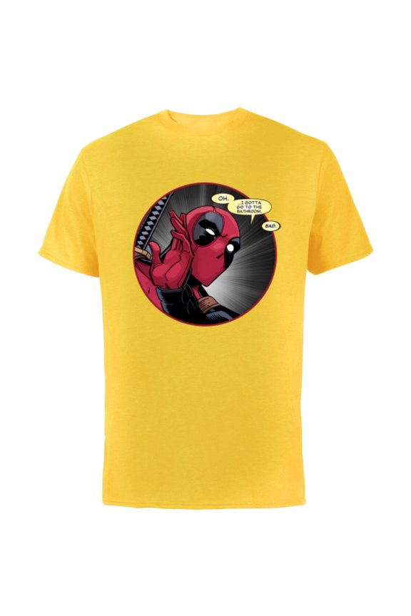 Deadpool Wade Wilson Gotta Go to the Bathroom Comic - Short Sleeve Cotton T-Shirt for Adults - Customized-Yellow