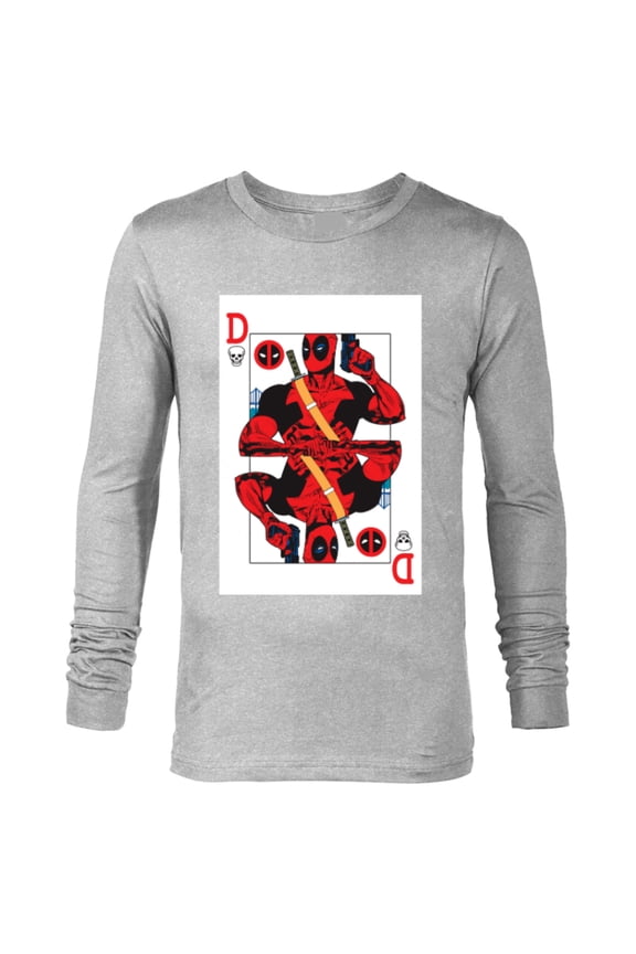 Deadpool Wade Wilson Playing Card - Long Sleeve T-Shirt for Men - Customized-Athletic Heather