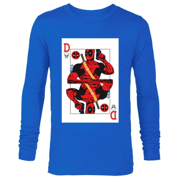 Marvel Deadpool Wade Wilson Playing Card - Long Sleeve T-Shirt for Men - Customized-Navy