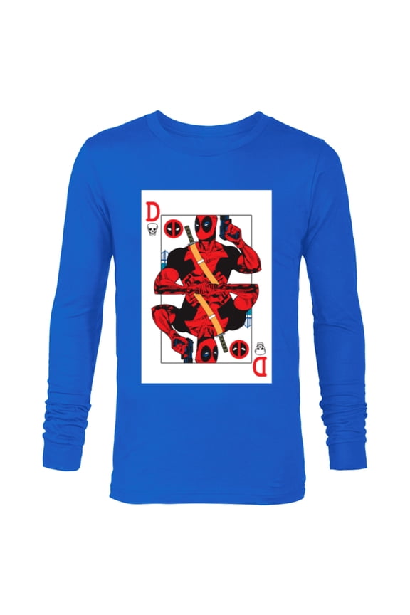 Deadpool Wade Wilson Playing Card - Long Sleeve T-Shirt for Men - Customized-Navy