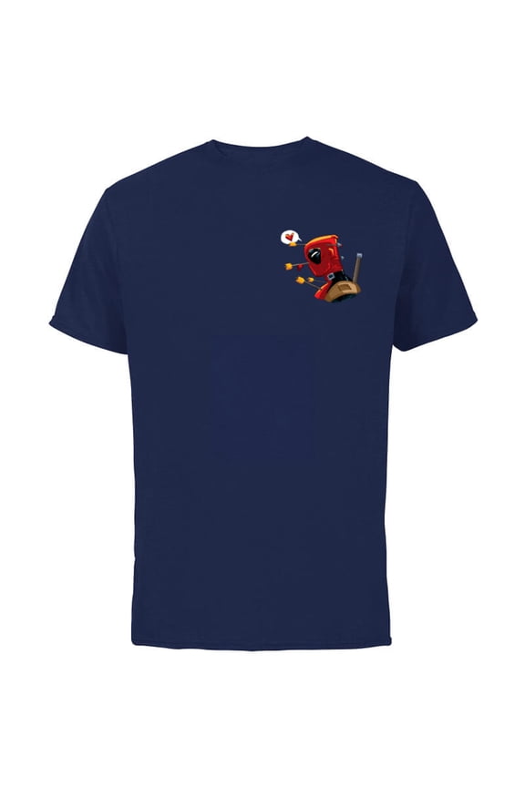 Deadpool Wade Wilson Pocket Print Valentine’s Day - Short Sleeve Cotton T-Shirt for Adults - Customized-Navy