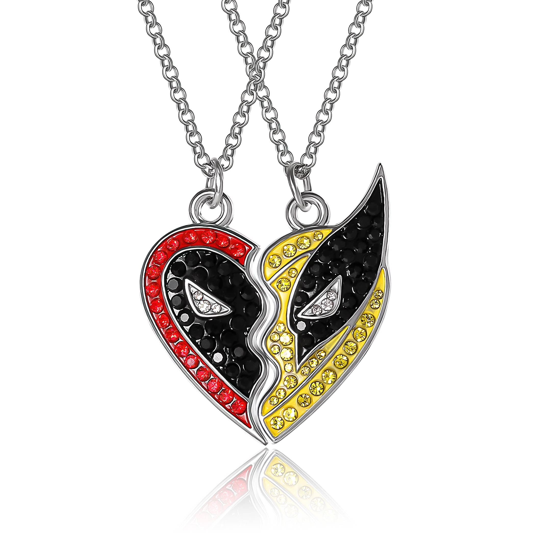 MARVEL Deadpool and Wolverine Necklace Set of 2 Official License, 16+3 Deadpool Best Friends Necklaces for 2 with Crystal Accents