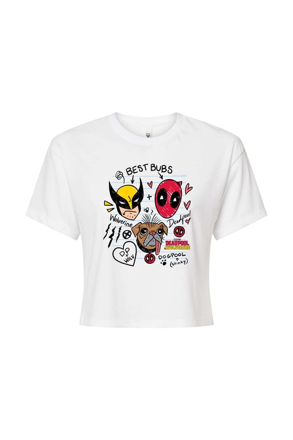Deadpool & Wolverine - Best Bubs Doodles - Juniors Cropped Graphic T-Shirt