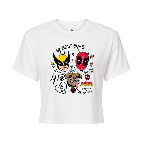 Marvel Deadpool & Wolverine - Best Bubs Doodles - Juniors Cropped Graphic T-Shirt