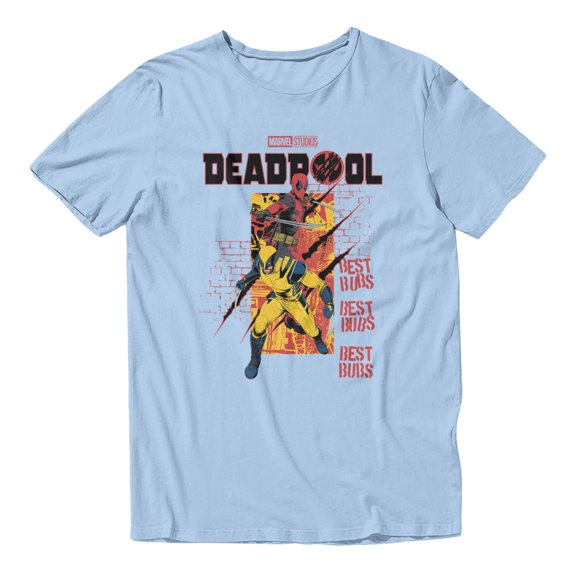 Marvel Deadpool & Wolverine Best Bubs Team Men's T Shirt (Light Blue, S-XXXL)