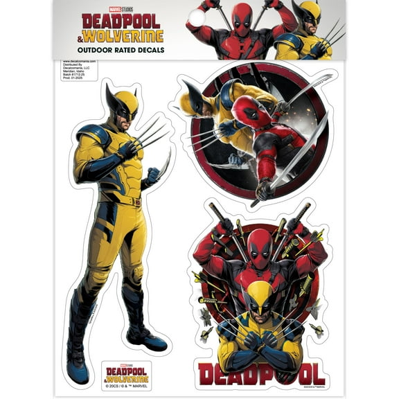 Marvel Deadpool & Wolverine Deadpool - Set of 3 Vinyl Car Stickers for Window Truck Bumper Water Bottle Laptop Skateboard Marvel Licensed
