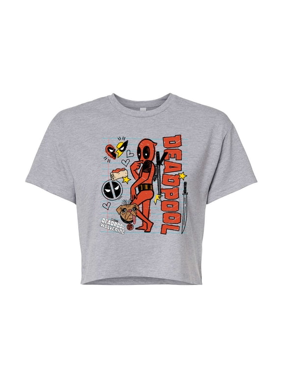 Deadpool & Wolverine - Notebook Doodles - Juniors Cropped Graphic T-Shirt