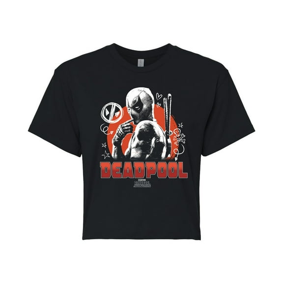 Marvel Deadpool & Wolverine - Sketch Doodles - Juniors Cropped Graphic T-Shirt