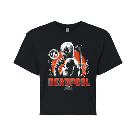 Marvel Deadpool & Wolverine - Sketch Doodles - Juniors Cropped Graphic T-Shirt