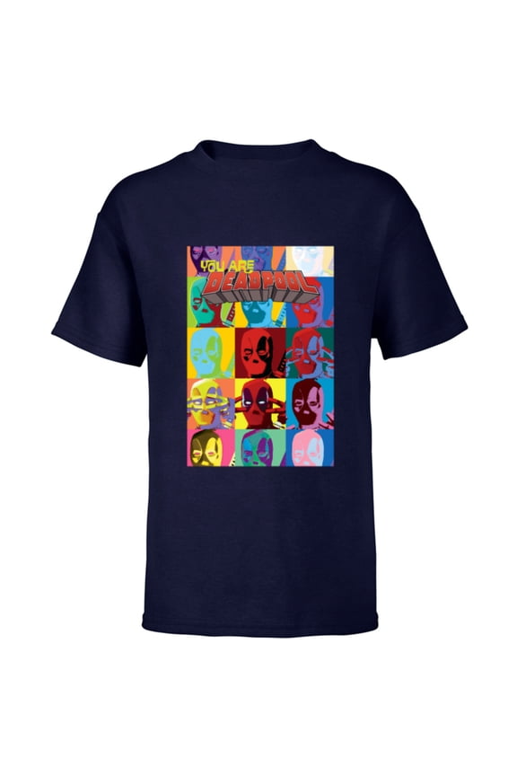Deadpool You Are Deadpool Mask Faces Comic Cover Art - Short Sleeve T-Shirt for Kids - Customized-Navy