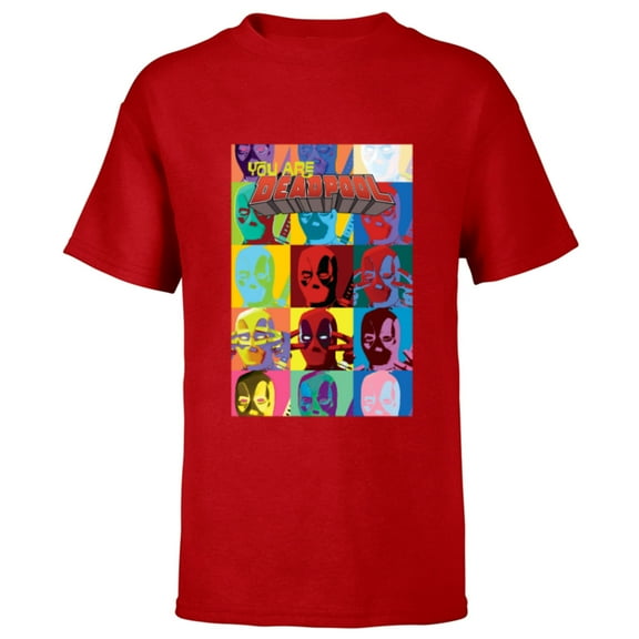 Marvel Deadpool You Are Deadpool Mask Faces Comic Cover Art - Short Sleeve T-Shirt for Kids - Customized-Red