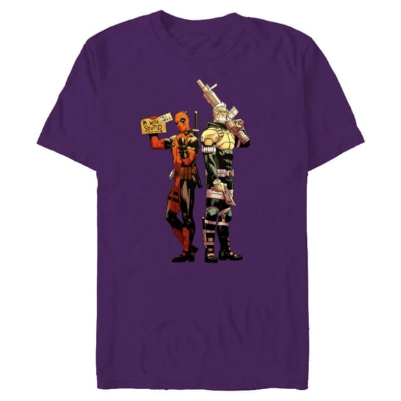 Marvel Deadpool and Cable Super Heroes X-Men I’m With Stupid - Short Sleeve Blended T-Shirt for Adults - Customized-Purple