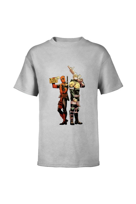 Deadpool and Cable Super Heroes X-Men I’m With Stupid - Short Sleeve T-Shirt for Kids - Customized-Athletic Heather