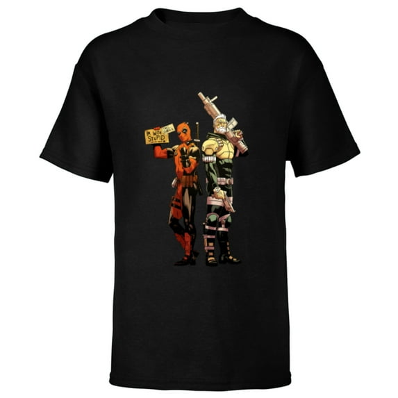Marvel Deadpool and Cable Super Heroes X-Men I’m With Stupid - Short Sleeve T-Shirt for Kids - Customized-Black
