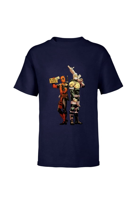 Deadpool and Cable Super Heroes X-Men I’m With Stupid - Short Sleeve T-Shirt for Kids - Customized-Navy