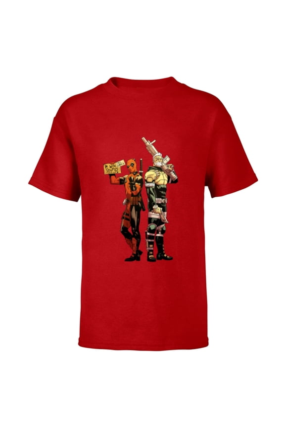 Deadpool and Cable Super Heroes X-Men I’m With Stupid - Short Sleeve T-Shirt for Kids - Customized-Red