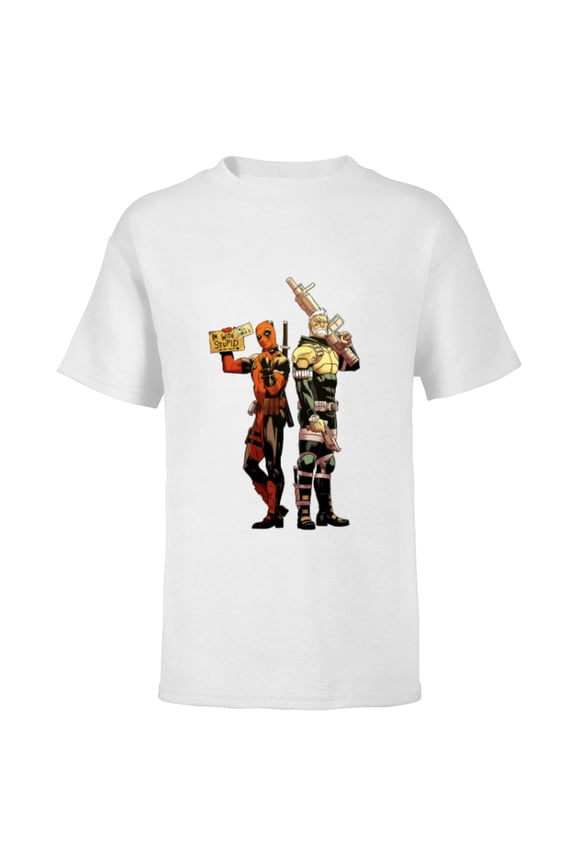 Deadpool and Cable Super Heroes X-Men I’m With Stupid - Short Sleeve T-Shirt for Kids - Customized-White