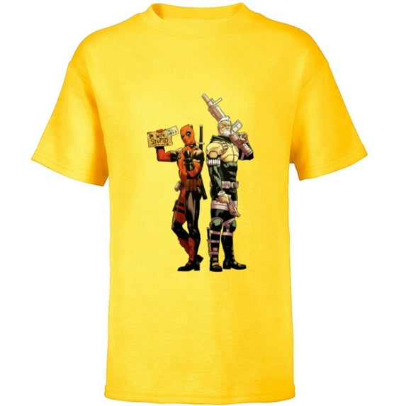 Marvel Deadpool and Cable Super Heroes X-Men I’m With Stupid - Short Sleeve T-Shirt for Kids - Customized-Yellow