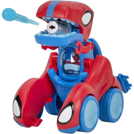 Marvel Spidey and His Amazing Friends Interactive Spidey-Rex Dinosaur Racer 8” Transforming Vehicle Toy with Sounds, Spider-Man Dino Toy Car, Gift for Kids