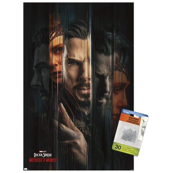 Marvel Doctor Strange in the Multiverse of Madness - Teaser One Sheet Wall Poster with Push Pins, 14.725" x 22.375"