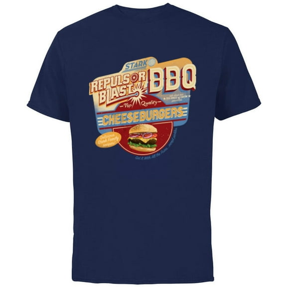 Marvel Eat The Universe Repulsor Blast BBQ Cheeseburger - Short Sleeve Cotton T-Shirt for Adults - Customized-Navy