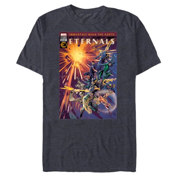Marvel Eternals Comic Book Cover Immortals Walk the Earth - Short Sleeve Blended T-Shirt for Adults – Customized-Navy Heather