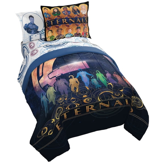 Marvel Eternals Space Force 7-Piece Full Size Kids Bed Set – Superhero Bedding for Young Fans