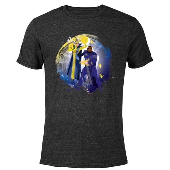 Marvel Eternals Stylized Cartoon Phastos and Ajak - Short Sleeve Blended T-Shirt for Adults - Customized-Black