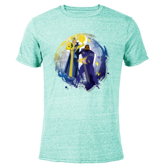 Marvel Eternals Stylized Cartoon Phastos and Ajak - Short Sleeve Blended T-Shirt for Adults - Customized-Ocean Blue