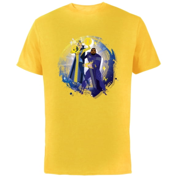 Marvel Eternals Stylized Cartoon Phastos and Ajak - Short Sleeve Cotton T-Shirt for Adults - Customized-Yellow