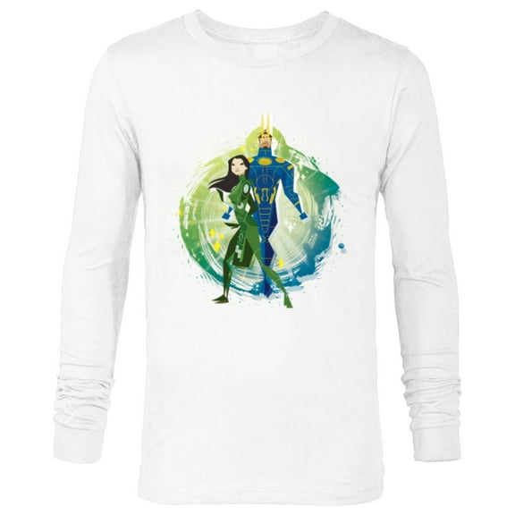 Marvel Eternals Stylized Cartoon Sersi and Ikaris - Long Sleeve T-Shirt for Men - Customized-White