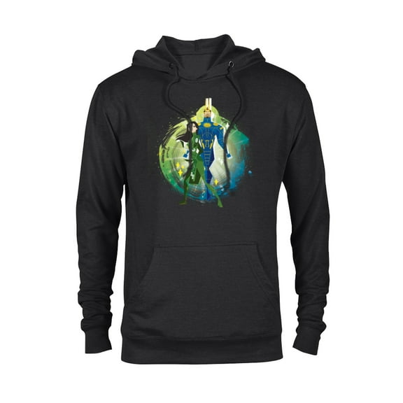 Marvel Eternals Stylized Cartoon Sersi and Ikaris - Pullover Hoodie for Adults - Customized-Black